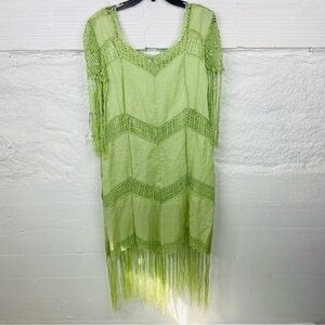 NWT COUTURE NEW YORK lime green 100% linen fringe flapper dress size 14